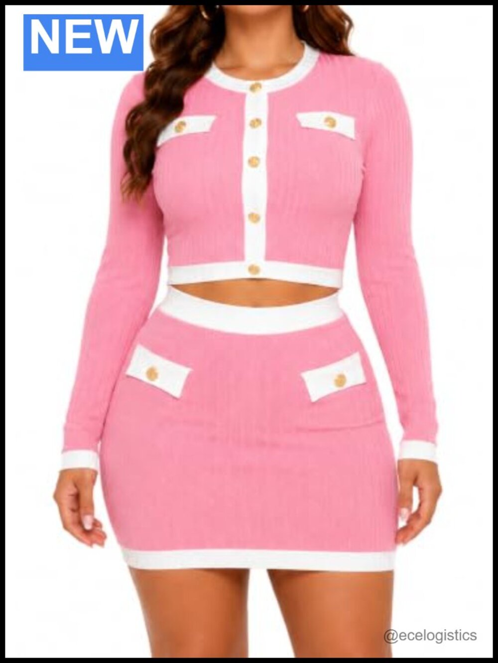 Women's 2 Piece Button Crop Top and Bodycon Mini Skirt Set, High Stretch